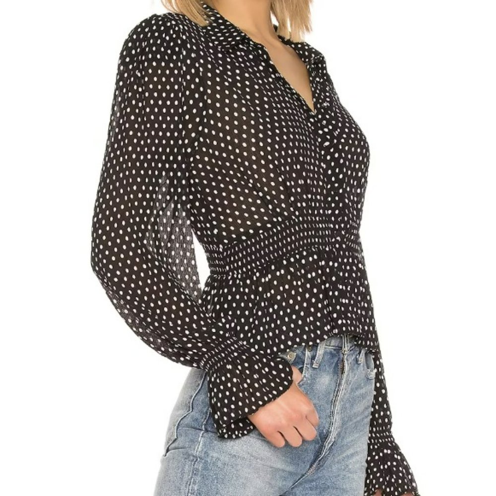 L'Academie Black & White Polka Dot Long-Sleeve Blouse - Picture 1 of 14